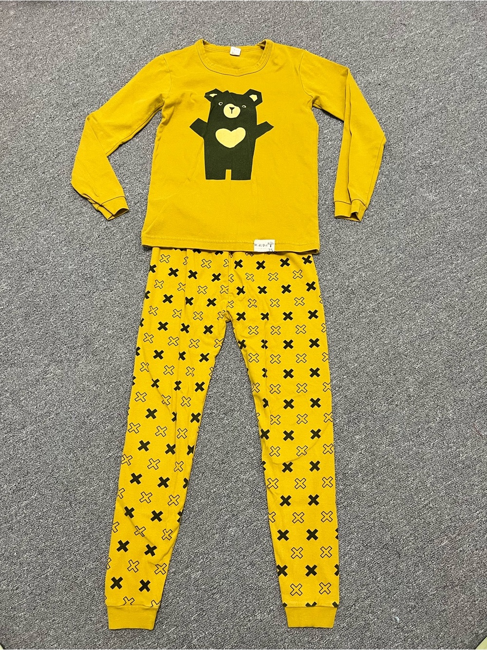 Kids Mustard Bear Print Long Sleeve Pajama Set 8-10T